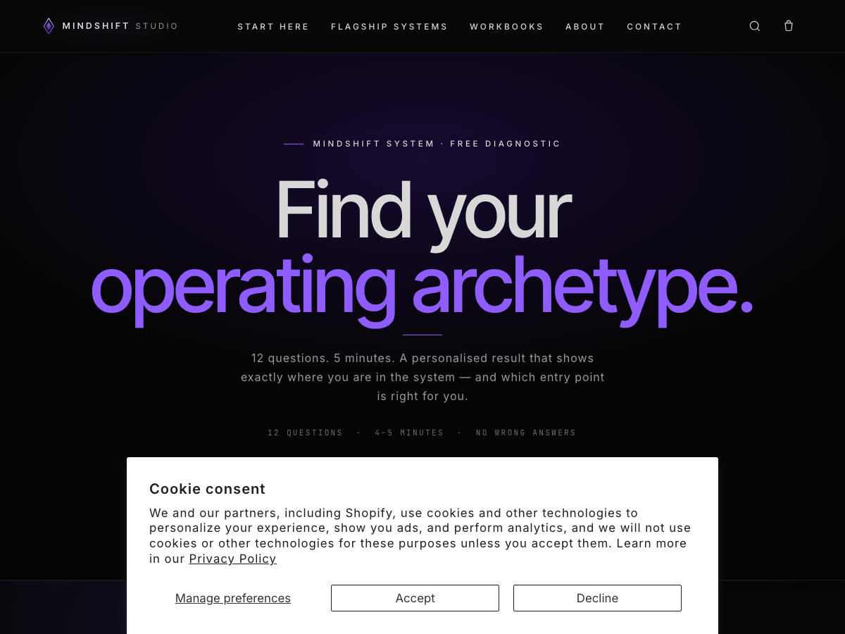 MindShift Studio diagnostic landing page