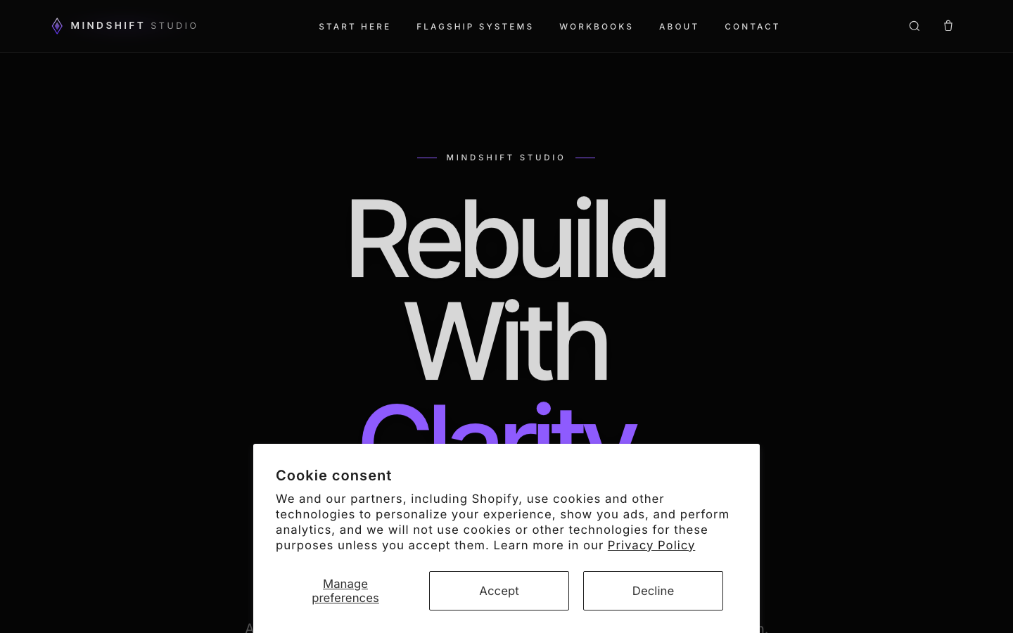 MindShift Studio desktop homepage