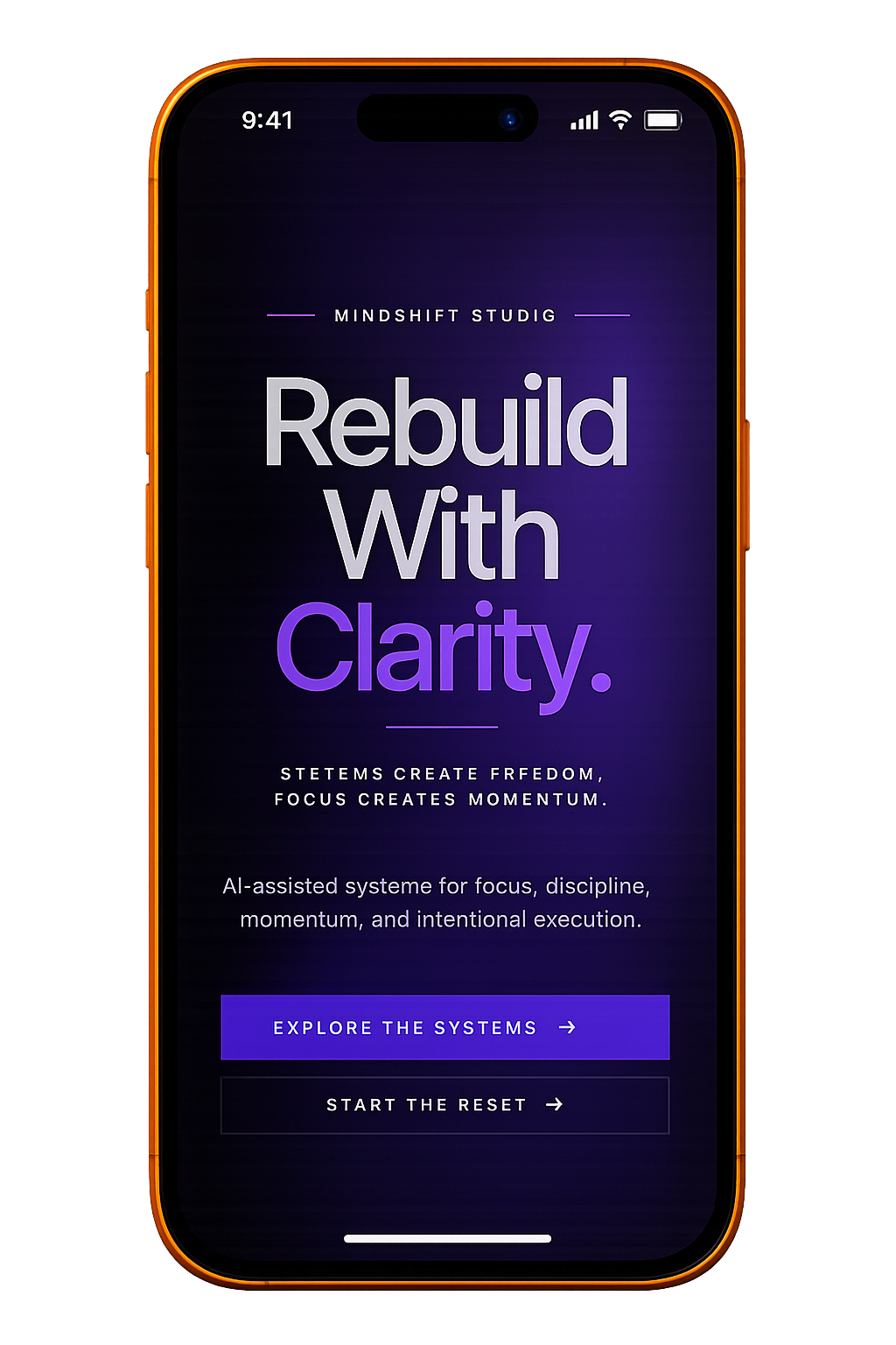 MindShift Studio mobile homepage shown in a premium phone presentation